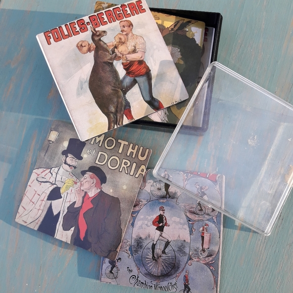 Coaster Set 6 Vintage Drink Coasters Box French - Picture 7 of 16